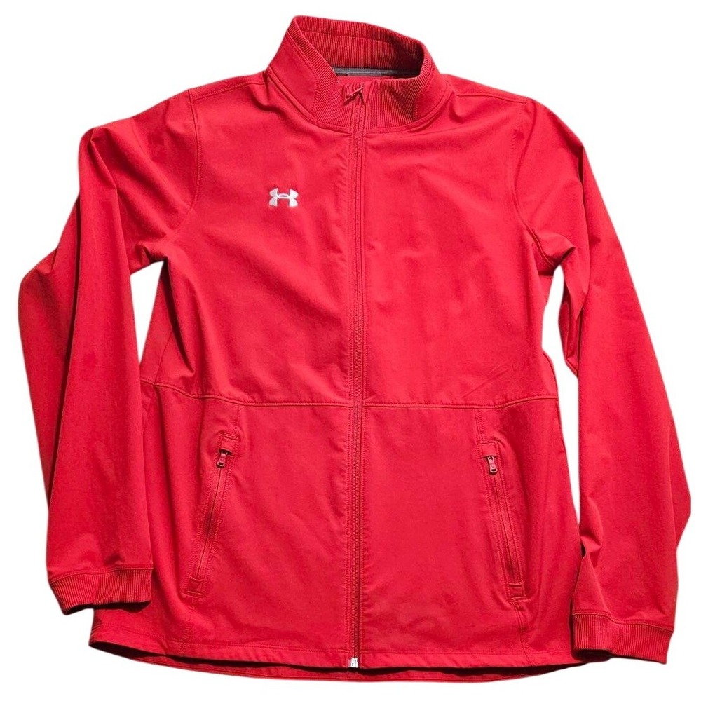 Under Armour Mens Red Full Zip Track Jacket Loose Fit Mock Neck 1322947 MD